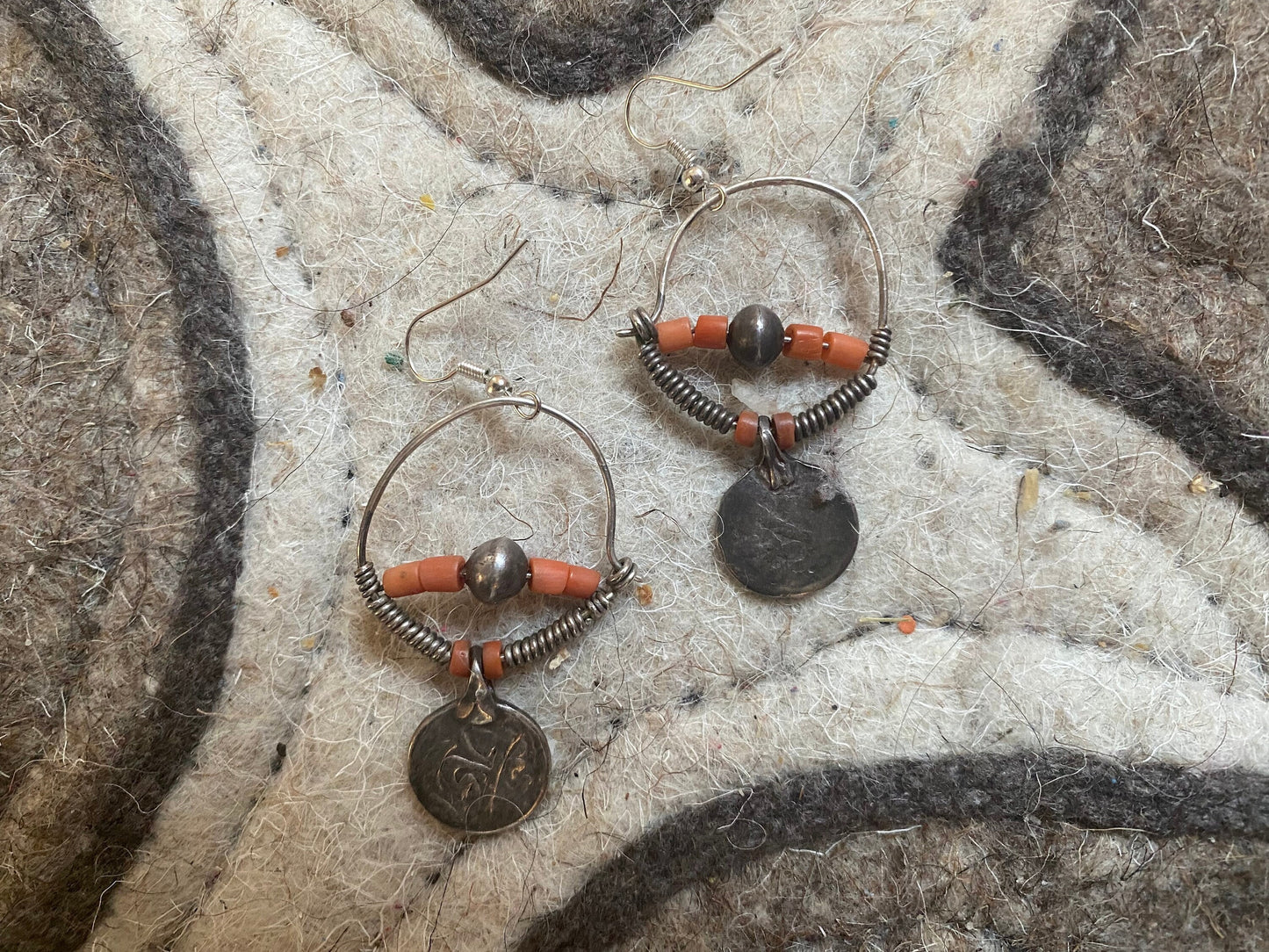 Uzbek Traditional Earrings coral vintage antique